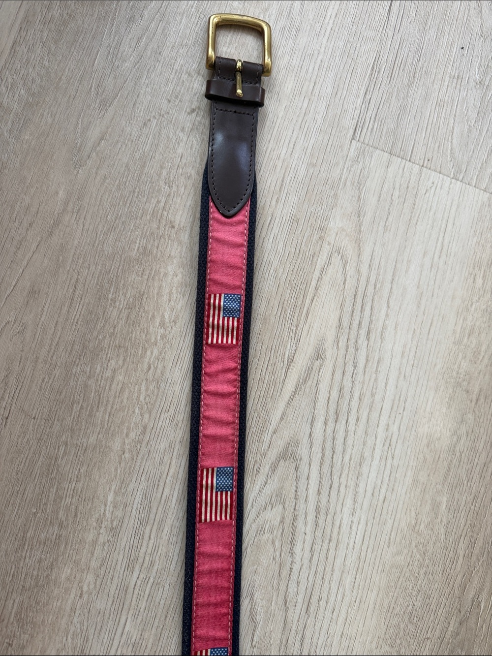 Vineyard Vines Red Canvas Belt with American Flag Embroidery